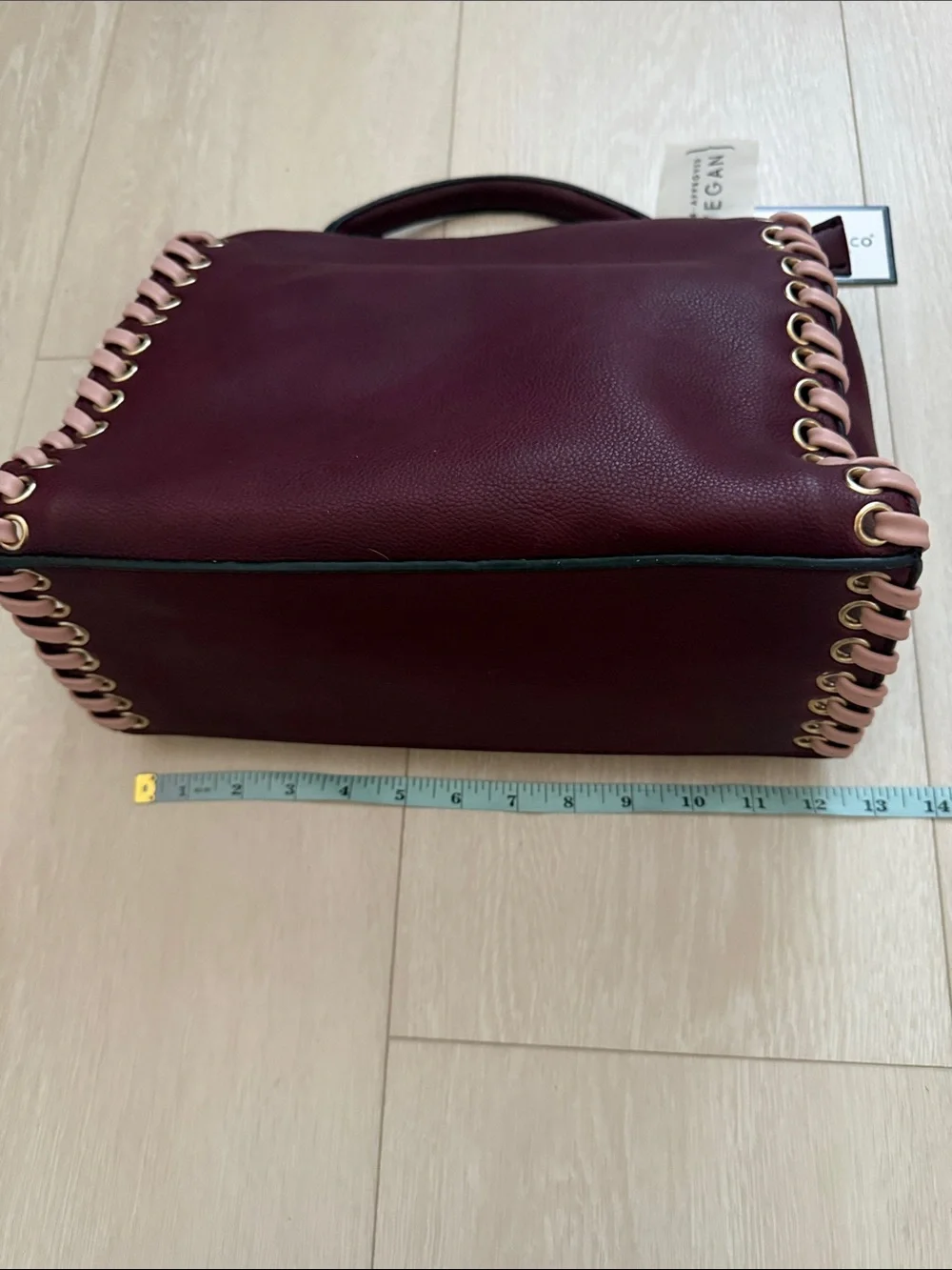 Melie Bianco Burgundy Satchel with Pink Braided Trim